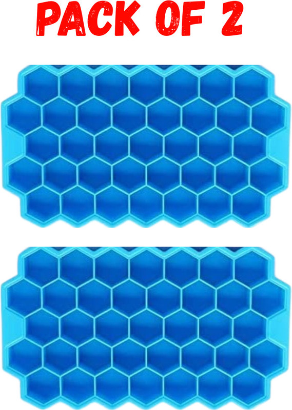 Homzview 2Pcs Soft Flexible Silicone Honeycomb Shape ice cube maker tray Molds 37 Grids Green Silicone Ice Cube Tray(Pack of2)