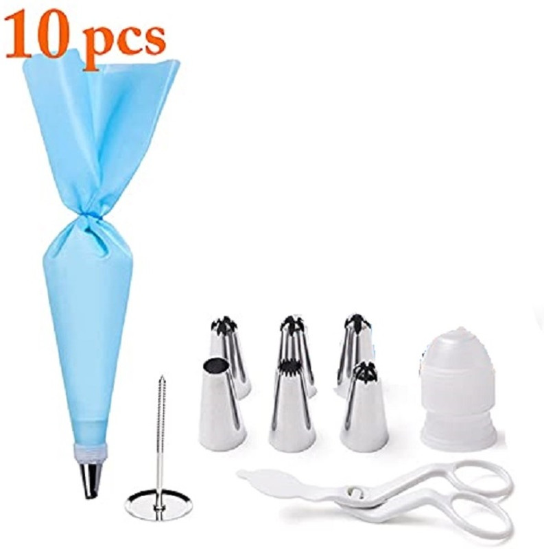 Xila Magic Baking Nozzle Set 10PCS Stainless Steel Decorative Pastry, Cake Stainless Steel Multi-opening Icing Nozzle(Steel Pack of 10)