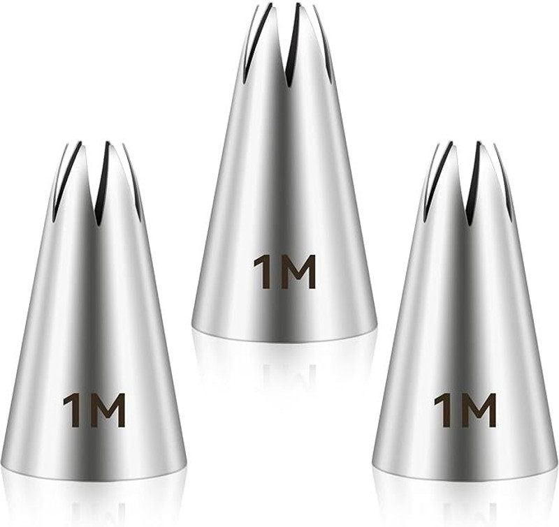 MARHABA TRADERS 3pcs 2D Cake Piping Tips, Cake Decorating Supplies Piping Tips Stainless Steel Leaf Icing Nozzle(Grey Pack of 3)