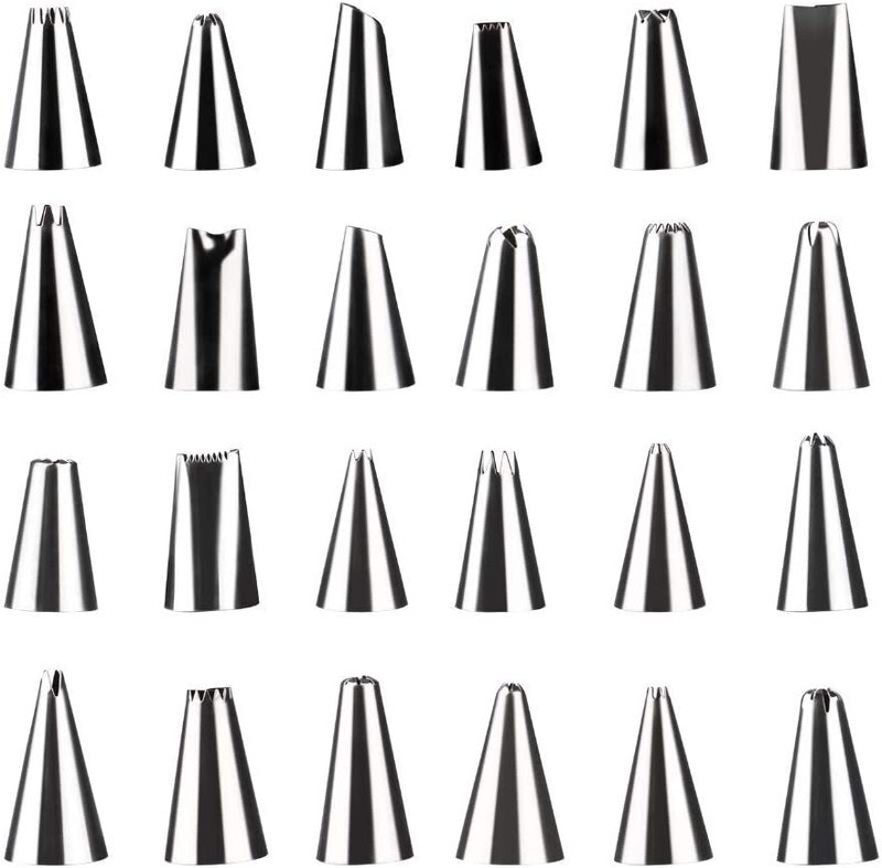 Connectwide 24Pcs Piping Tips Set Stainless Steel Nozzle with 25-48 Different Designs Baking Stainless Steel Quick Flower Icing Nozzle(Silver Pack of 24)