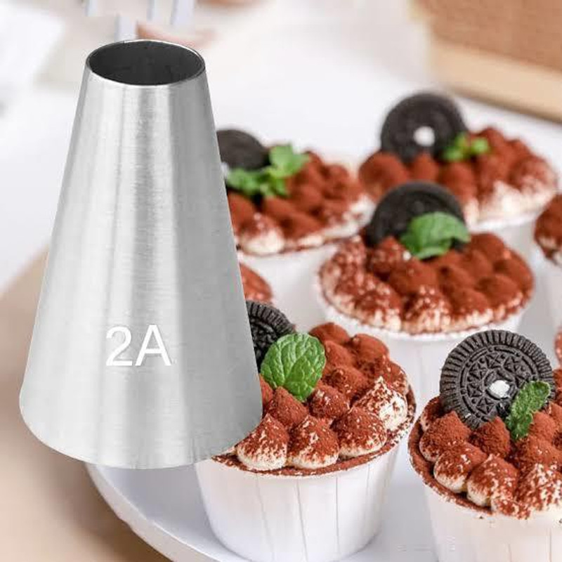 kyamison 2A Large Round Metal Cake Cream Decoration Tip Piping Icing Nozzle Stainless Steel Round Icing Nozzle(Silver Pack of 1)