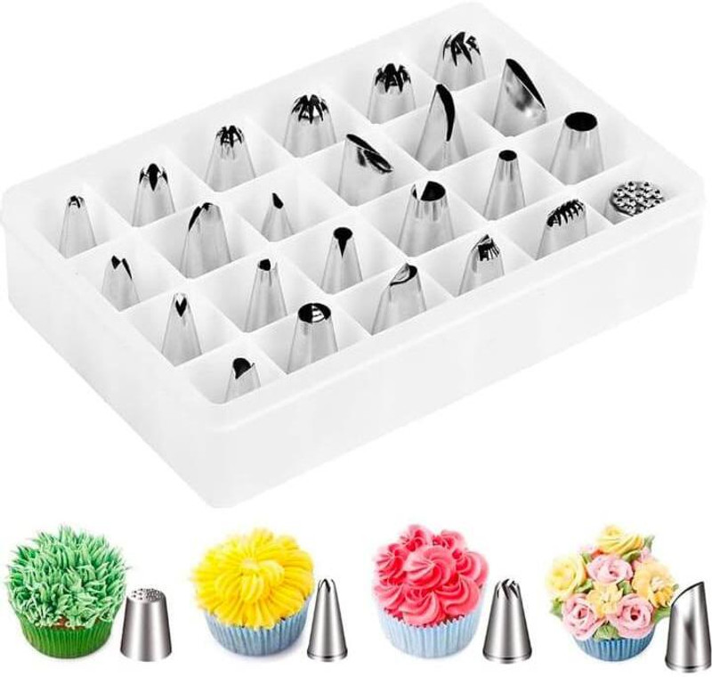 Cutiy 12 Pcs Nozzles for Cake Decoration Stainless Steel Multi-opening Icing Nozzle(Silver Pack of 11)