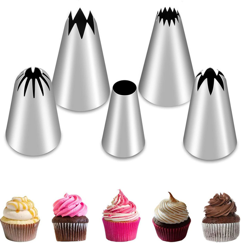 kyamison Nozzle Combo 5 pcs Big Size DIY Cream Cake Icing Piping Nozzles Tip Stainless Steel Quick Flower Icing Nozzle(Steel Pack of 5)