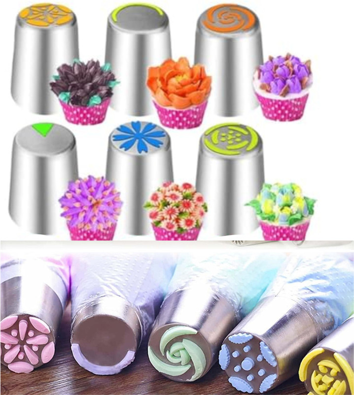 MARHABA TRADERS LEGACYCART 12 PCS Russian Piping Tips, Piping Bags and Tips Set, 12 Flower Stainless Steel Round Icing Nozzle(Multicolor Pack of 12)