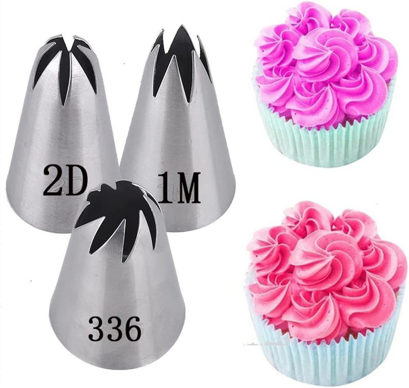 Husaini Mart 1m + 2d + 336 icing nozzle Steel Quick Flower Icing Nozzle(Silver Pack of 3)
