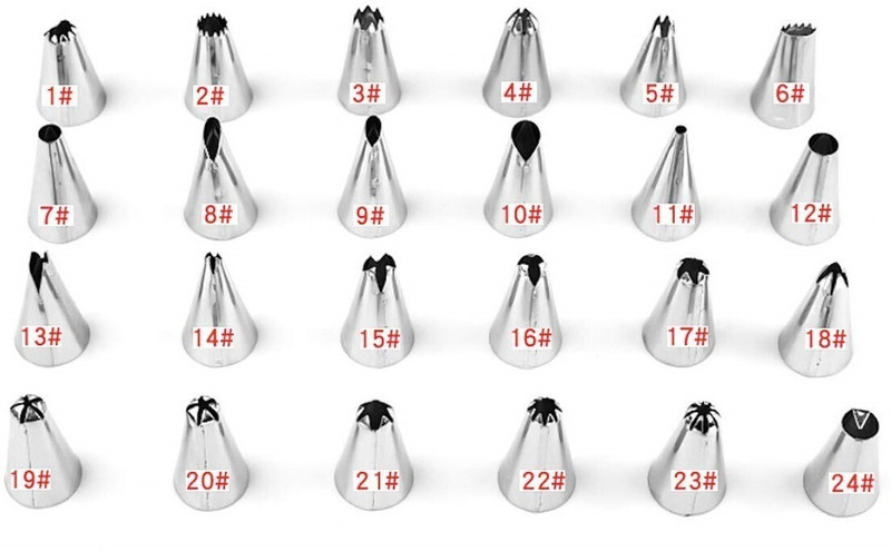 Magnusdeal CW-1213 24 Pcs Piping Tips Set Stainless Steel Nozzles with 25-48 Different Designs Home Baking Cupcakes for Kids and Beginners Stainless Steel Star Icing Nozzle(Silver Pack of 24)