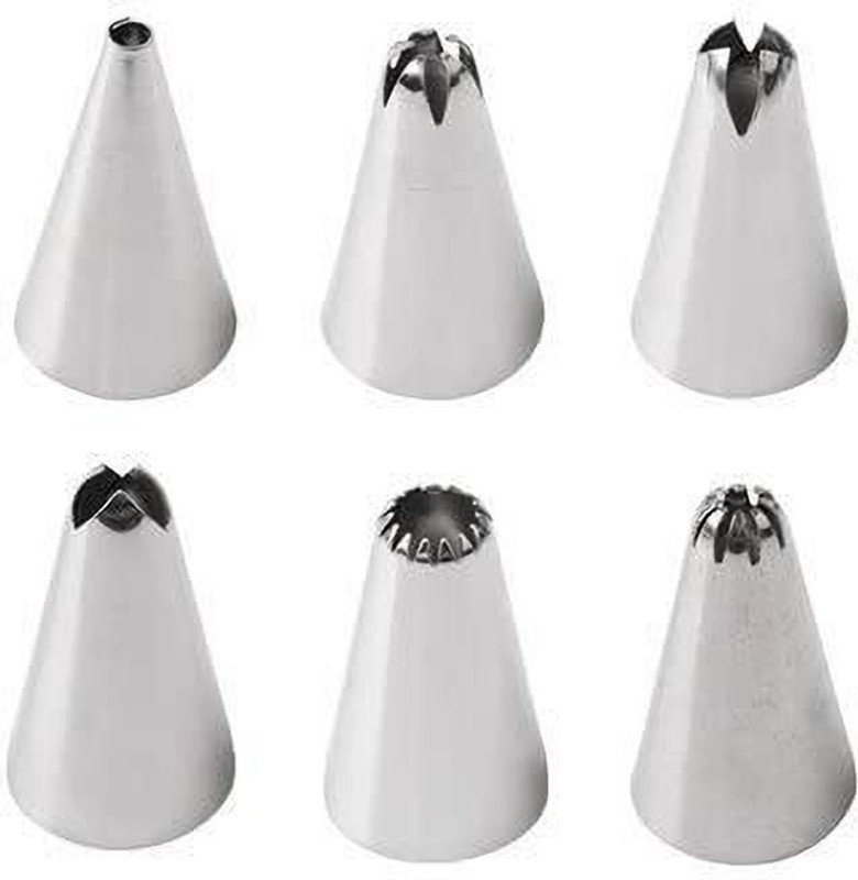 4tens 6 pcs cake nozzle Plastic Multi-opening Icing Nozzle(Silver Pack of 6)
