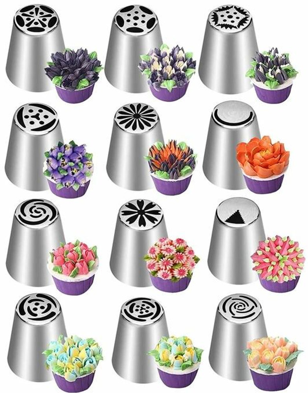 ALAMDAAR Russian Ruffle Skirt Icing Piping Tips Nozzles | Cake Decorating Tool | Set Of 12 Kitchen Tool Set(Baking Tools)
