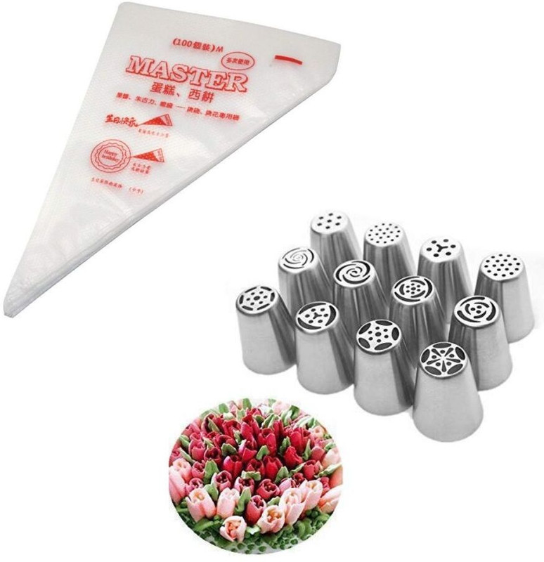noble foods 8Pcs Stainless Steel Nozzle Stainless Steel Multi-opening Icing Nozzle(Multicolor Pack of 8)