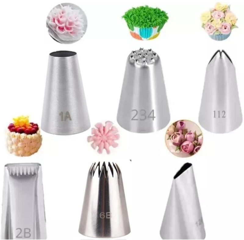 Rvs fantastikitchen store Rvs Nozzle Combo 6 pcs Big Size DIY Cream Stainless Steel Round Icing Nozzle(Silver Pack of 6)