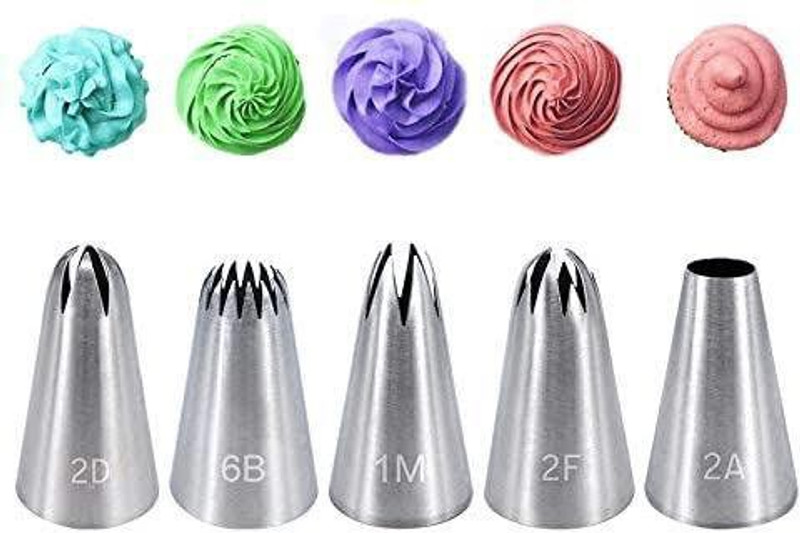 kyamison 5Pc Cake Design Icing Piping Nozzles Pastry Tips Set For Cake Decoration Stainless Steel Multi-opening Icing Nozzle(Steel Pack of 5)