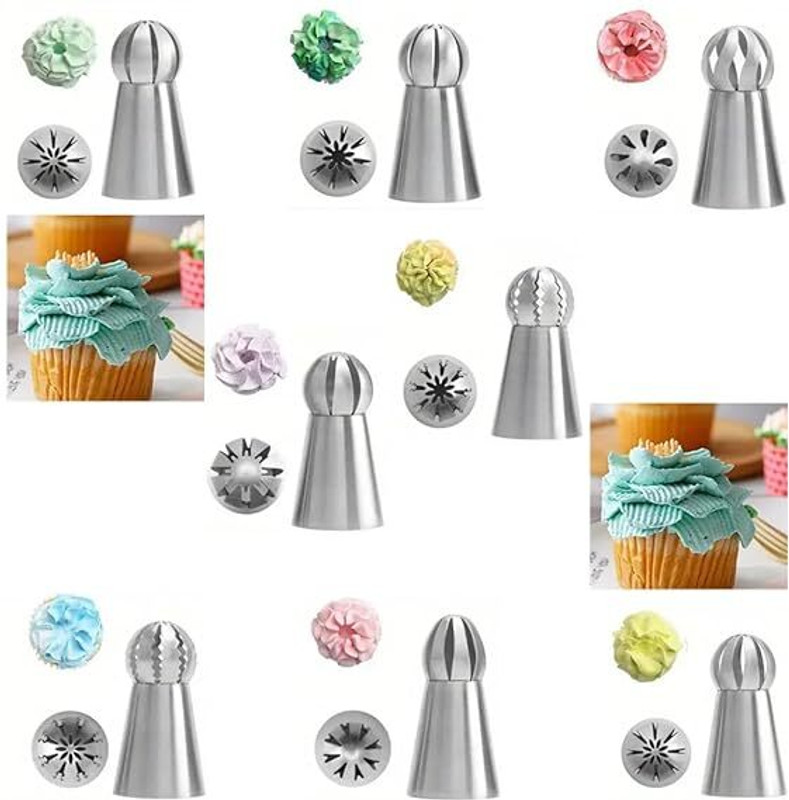 MARHABA TRADERS LEGACYCART 8pcs, Stainless Steel Russian Ball Pipping Tips for Cupcake Stainless Steel Round Icing Nozzle(Grey Pack of 8)
