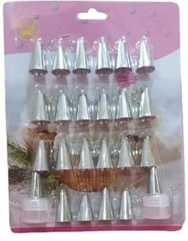 CAKE DECOR 7 Pcs Nozzles for Pastry Tips Cupcake Cake Decorating with 1 Small Coupler Stainless Steel Round Icing Nozzle(Silver Pack of 7)