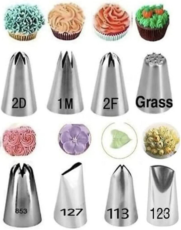 Rvs fantastikitchen store RVs 2F 2D 1M 853 113 127 123 Grass DIY Cream Rose Flower (Pack of 8) Steel Round Icing Nozzle(Silver Pack of 8)