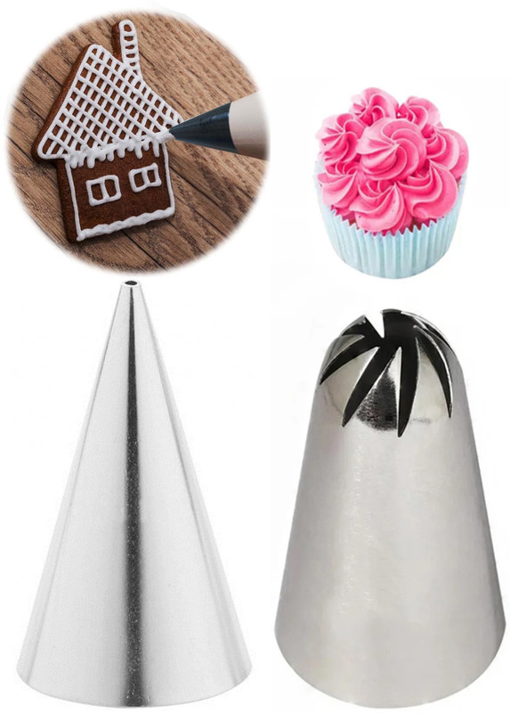 JAMBOREE Writing + Grass Nozzle Large Size Basket Cake Decorating Icing Tip Stainless Steel Wavy Icing Nozzle(Steel Pack of 2)