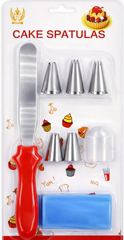 JAMBOREE Cake Icing Bag with SS Cake Spatula Pallet Knife and 5 Nozzles Baking Tool Combo Cake Decoration Icing Set(Set of 8)