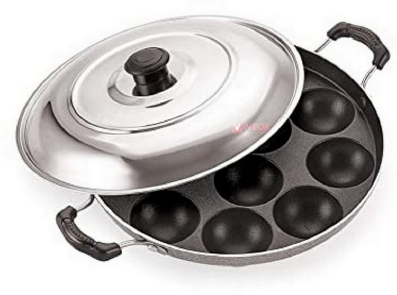 Masox Store 12 Cavity Appam Patra Paddu Paniyarakkal Maker Chatty Paniyaram Pan Ponganal Handi 0.125 L with Lid(Aluminium, Non-stick)