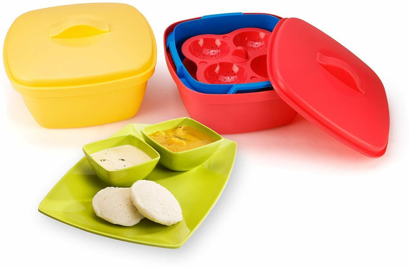 NHB BOUTIQUE Microwave Safe Plastic Idli Makers/Makes 8 Idlis Vegetable Steamer & Rice Cooker Microwave Idli Maker(2 Plates , 8 Idlis )