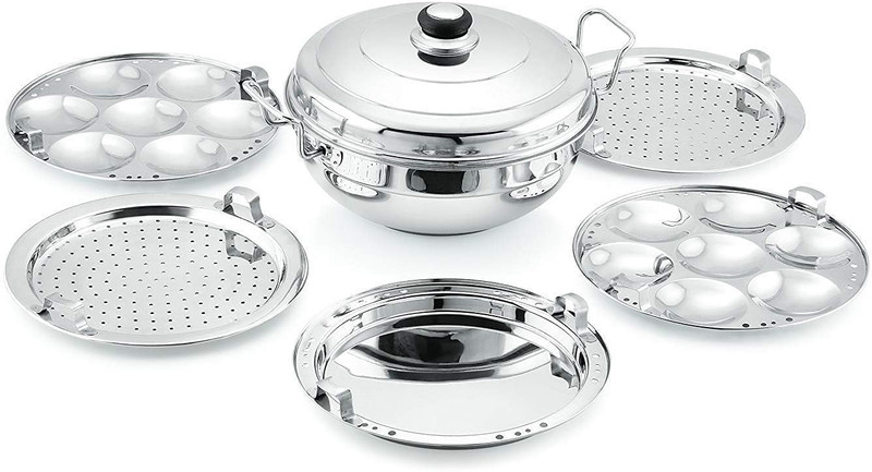 Bigbought Stainless Steel Multi Kadai Idli and dhokla Steamer & idli cooker with 7 plates Induction & Standard Idli Maker(7 Plates , 14 Idlis )