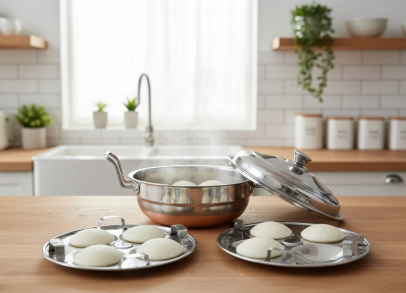KRB KRB,Idli Cooker | Idli Kadai | Idli Maker With Mini Idli Plates. Induction & Standard Idli Maker(2 Plates , 8 Idlis )