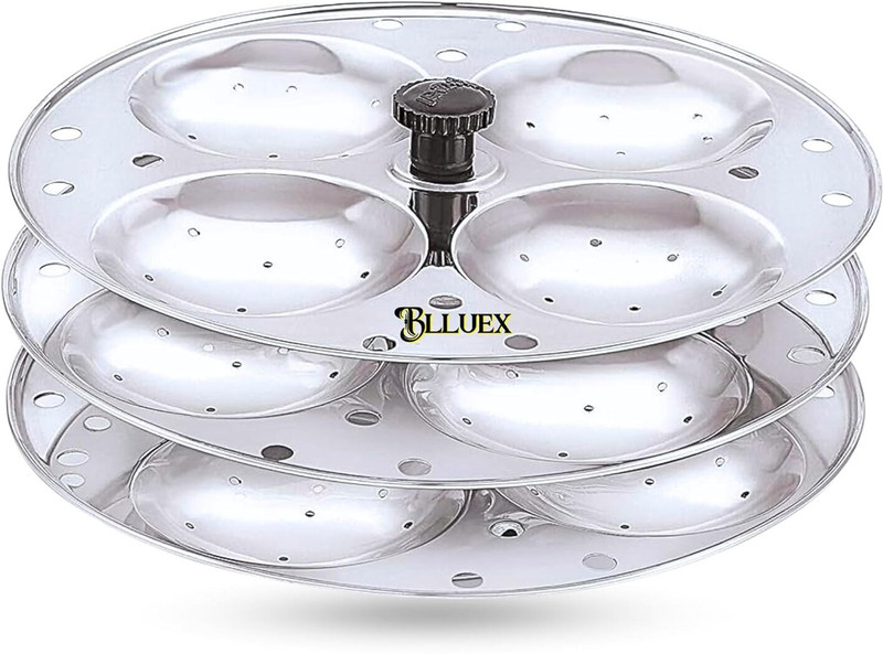 BLLUEX Stainless Steel 3-Rack Idli Stand - Silver Induction & Standard Idli Maker(3 Plates , 12 Idlis )