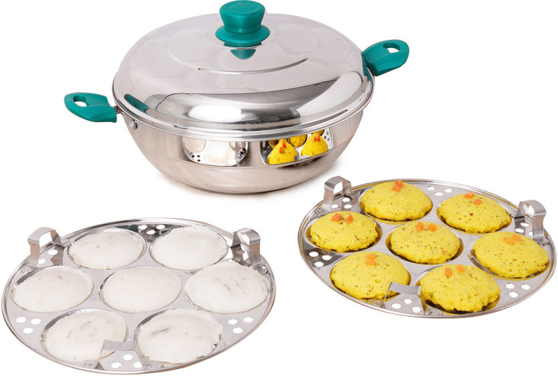 The Indus Valley Stainless Steel 3-Layer Bottom Idli maker/pot | 27 cm Diameter Induction & Standard Idli Maker(2 Plates , 14 Idlis )