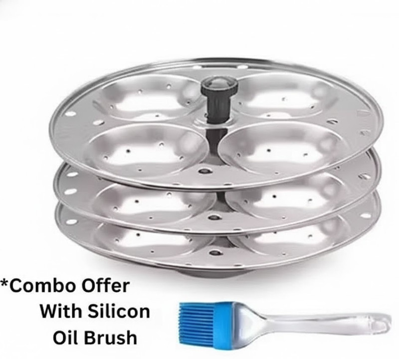 Multygo Steel idli maker with oil brush Induction & Standard Idli Maker(3 Plates , 12 Idlis )