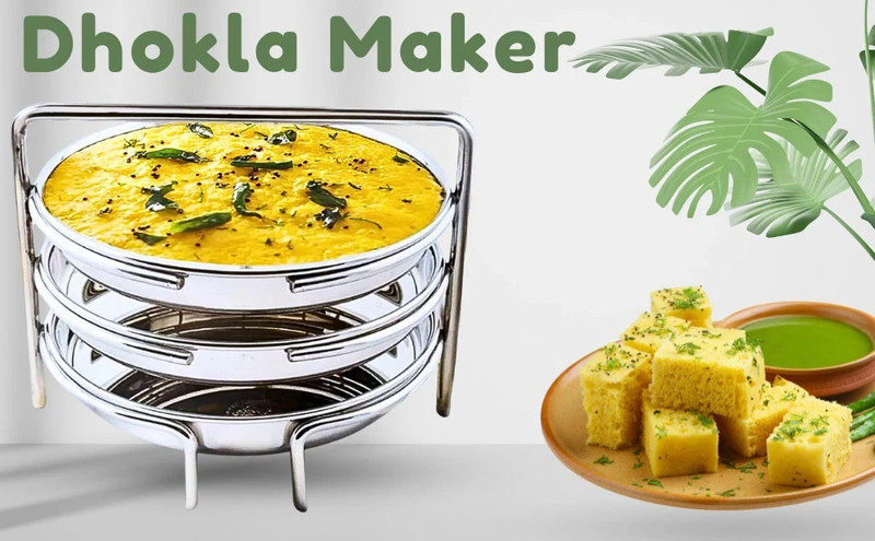 BLLUEX All-in-One Stainless Steel Dhokla Maker Big Size with 3 Plates & Standard Standard Idli Maker(3 Plates , 3 Idlis )