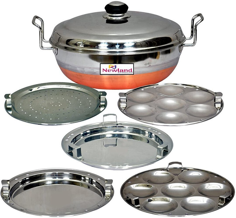 MB BROTHERS All-in-One Stainless Steel Idli Cooker Multi Kadai Steamer with Steel Bottom, Big Size with 5Plates 2Idli; 2 Dhokla; 1 Patra Induction & Standard Idli Maker (5 Plates , 14 Idlis ) Standard Idli Maker(5 Plates , 14 Idlis )