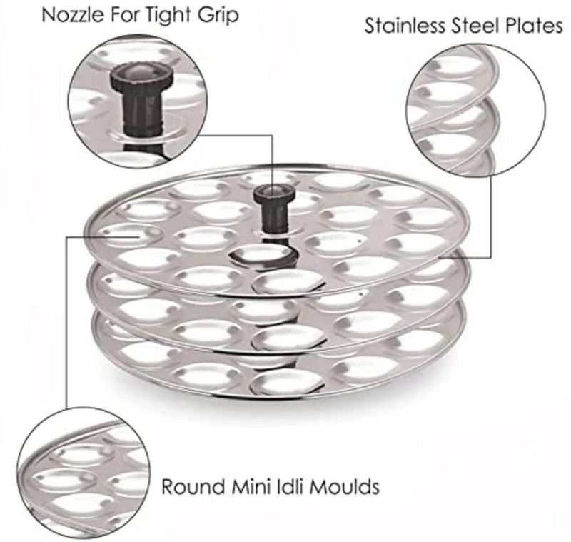 MISSIPPI Stainless Steel Mini Idli Stand 3 plate 54 Mini idli & Stand Lifter Induction & Standard Idli Maker(3 Plates , 54 Idlis )