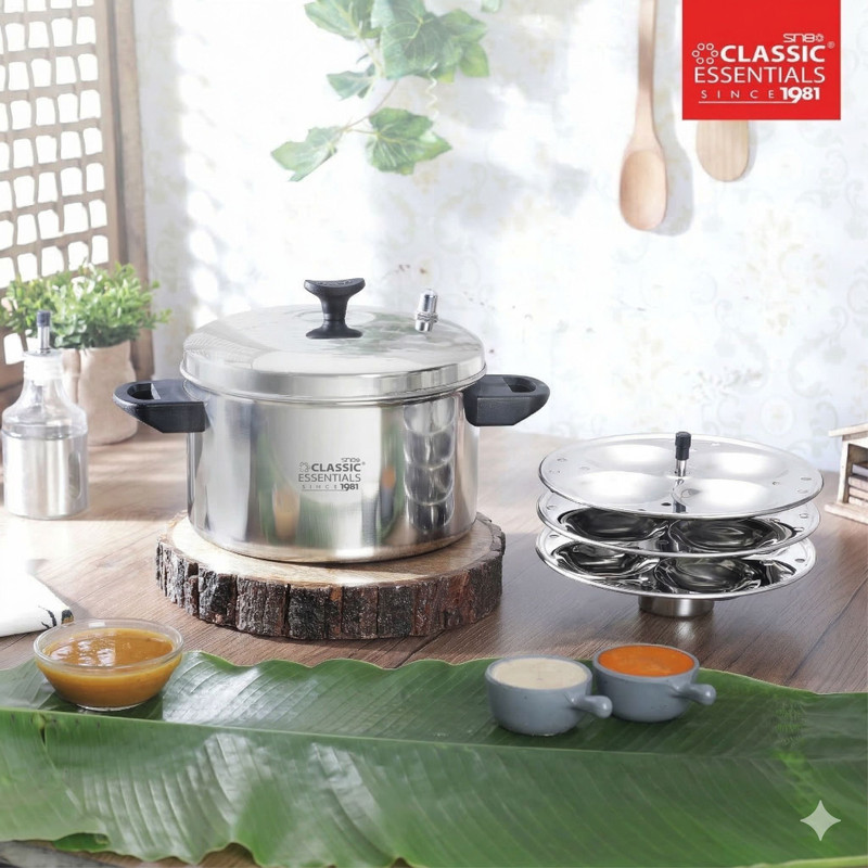 Classic Essentials Stainless Steel Idli Cooker with 3 Plates, 12 Idlis Standard Idli Maker(3 Plates , 12 Idlis )