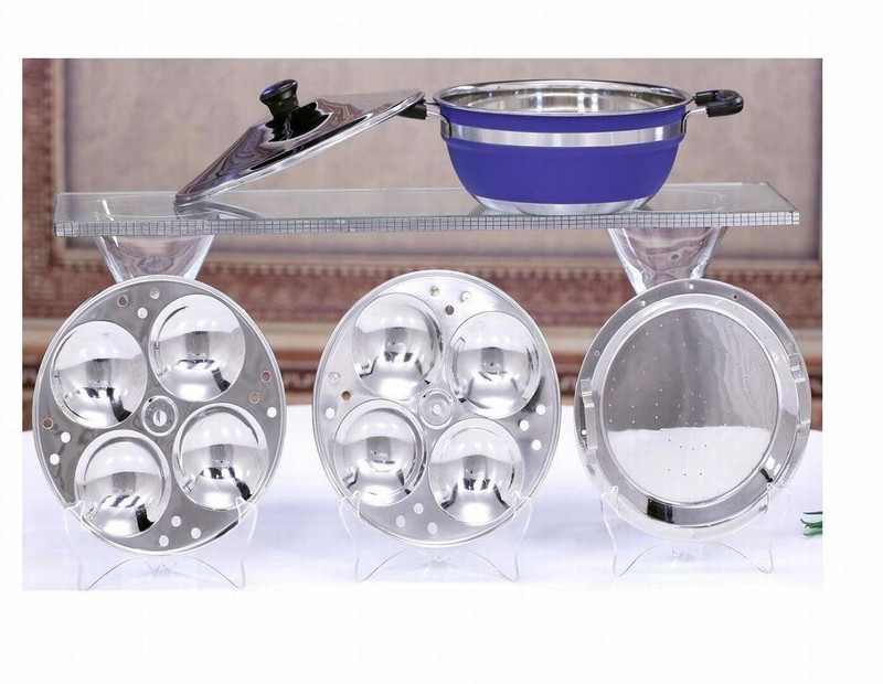 Ginara Stainless Steel 2 Plates ,8Idlis -1 Steamer Plates -BLUE Induction & Standard Idli Maker(3 Plates , 8 Idlis )