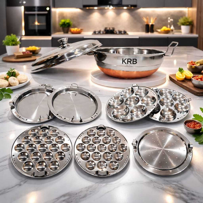 KRB KRB,All in One Stainless Steel Bottom Multi Kadai Steamer Idli Maker Standard Idli Maker(5 Plates , 14 Idlis )