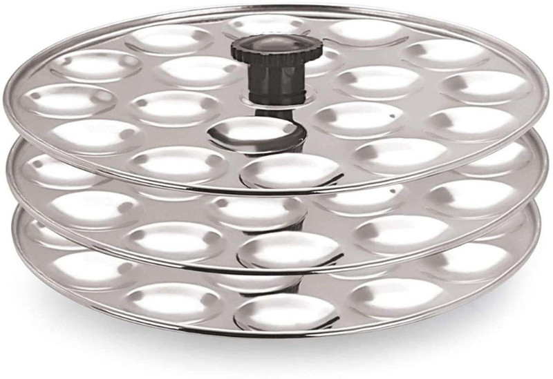AadiVeer Stainless Steel Mini Idli Plates | Small Idli Maker, With Bakelite Knobs Induction & Standard Idli Maker(3 Plates , 54 Idlis )
