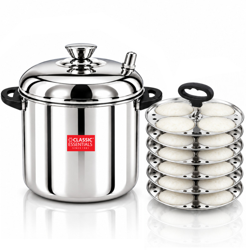 Classic Essentials Stainless Steel Idli Cooker with 6 Plates, 24 Idlis Silver Standard Idli Maker(6 Plates , 24 Idlis )