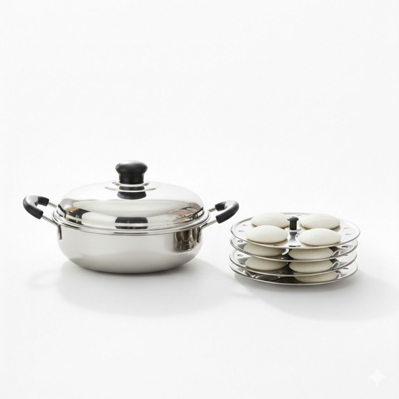 Rk Premium Mirror-Finish Stainless Steel Multi-Steamer -2L Capacity Induction & Standard Idli Maker(3 Plates , 12 Idlis )