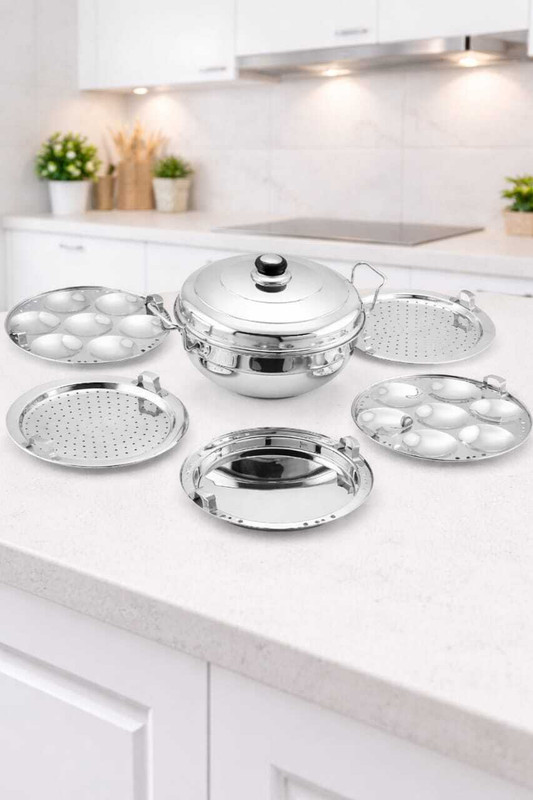 KRB KRB,Idli Cooker Multi Kadai Steamer 2 Idli|2 Dhokla|1 Patra-1Mini idli Induction & Standard Idli Maker(6 Plates , 14 Idlis )