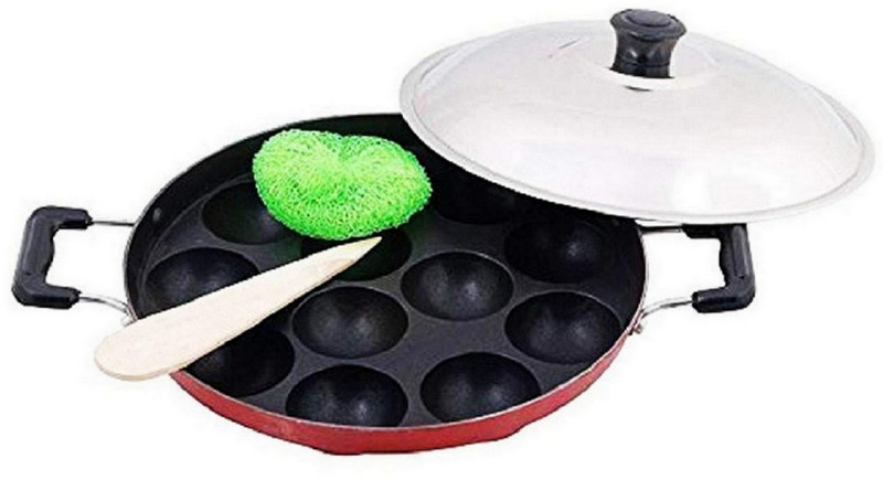 Masox Store Paniyarakkal Paniyaram Appam Pan Aebleskiver Maker Pan Cake Maker Ponganal Maker Tawa 23 cm diameter with Lid(Aluminium, Non-stick)
