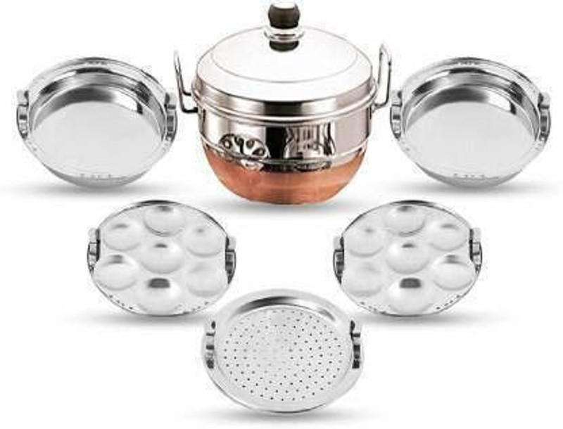 partiz All-in-One S.S.Idli Multi Kadai Copper Base with 5Plates 2 Idli,2 Dhokla,1 Patra Standard Idli Maker(5 Plates , 14 Idlis )