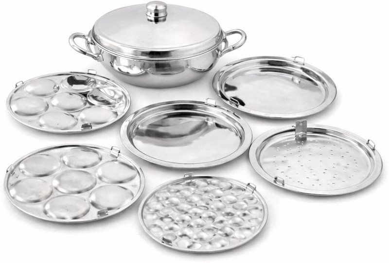 KRB ,Idli Cooker Steamer Big size 6 Plate 2idli|1 Mini idli|2Dhokla|1Patra|Momo Induction & Standard Idli Maker(6 Plates , 33 Idlis )