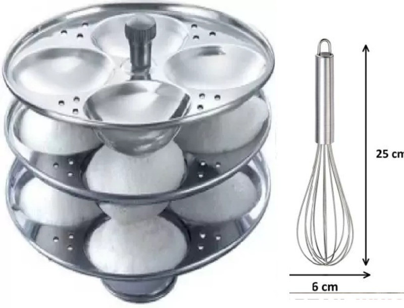 SHUBHCO IDLI STAND 3 PLATE Stainless Steel 3-Rack Idli Stand with Egg Whisk/Beater Induction & Standard Idli Maker(3 Plates , 12 Idlis )