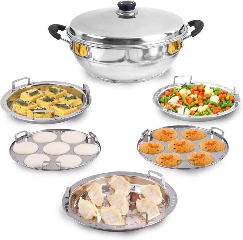 MITHALI Idli Cooker Multi Kadai Steamer with All-in-One Big Standard Idli Maker(5 Plates , 14 Idlis )