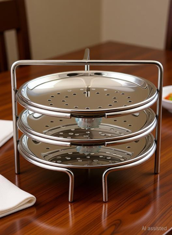 MISSIPPI Stainless Steel Idiyappam Stand with 3 Plates - Noolputtu / Noolappam / Momos Standard Idli Maker(3 Plates , 3 Idlis )