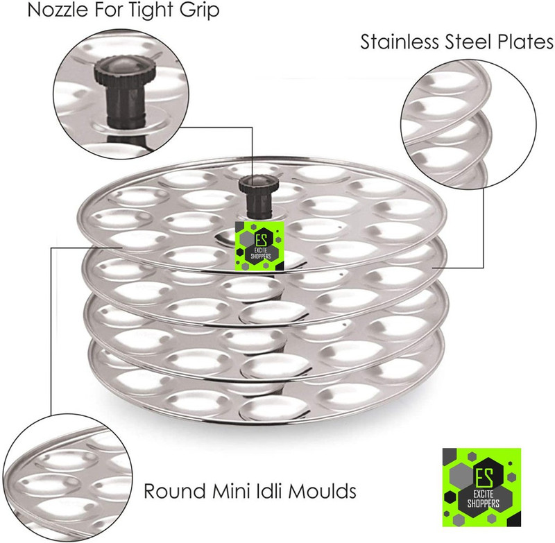 Excite Shoppers Quality Mini Idli 4 Plates Steel Idli Maker Makes 72 Mini Idlis at Once Standard Idli Maker(4 Plates , 72 Idlis )