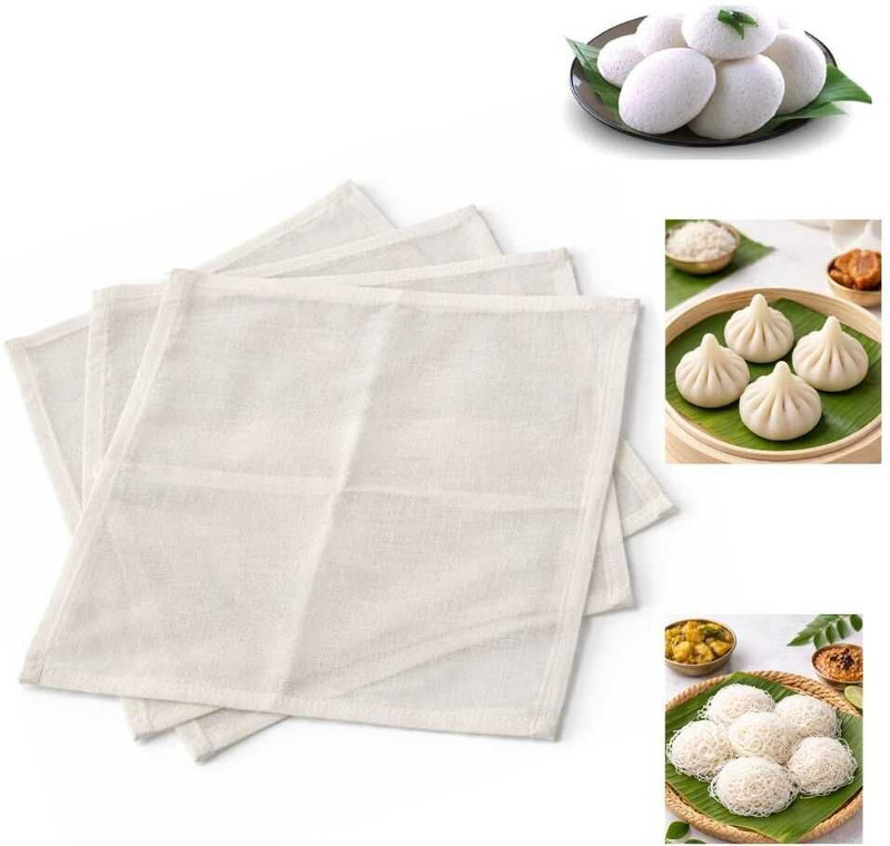 DHEGAN DHEGAN Idli Steaming Cloth Pack Of 4pcs,Cotton Meterial,White Kada Standard Idli Maker(0 Plates , 4 Idlis )