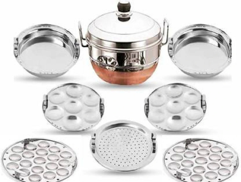 Babking Heavy Thick Base Stainless Steel Idli Cooker Multi utility Kadai Steamer Induction & Standard Idli Maker(7 Plates , 14 Idlis )