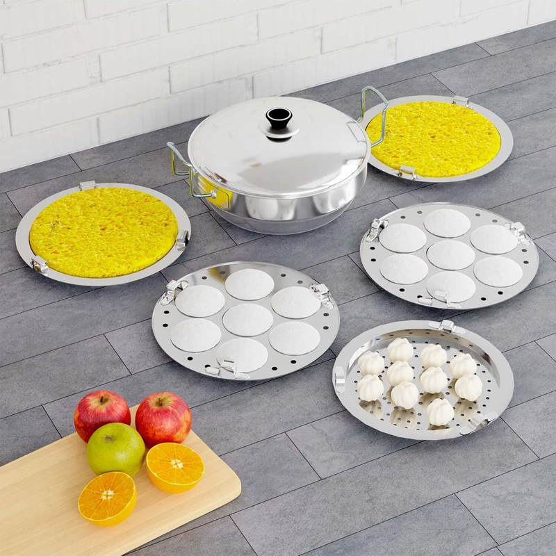 MITHALI New_Stainless Steel Idli Cooker Multi Kadai SteamerBig Size 5 Plate Induction & Standard Idli Maker(5 Plates , 14 Idlis )