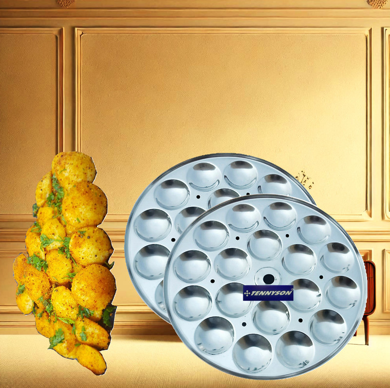 TENNYSON TWO MINI SPECIAL PLATES WITH KNOBS ( THICK GAUGE PLUS EXTRA DEEP ) Induction & Standard Idli Maker(2 Plates , 36 Idlis )