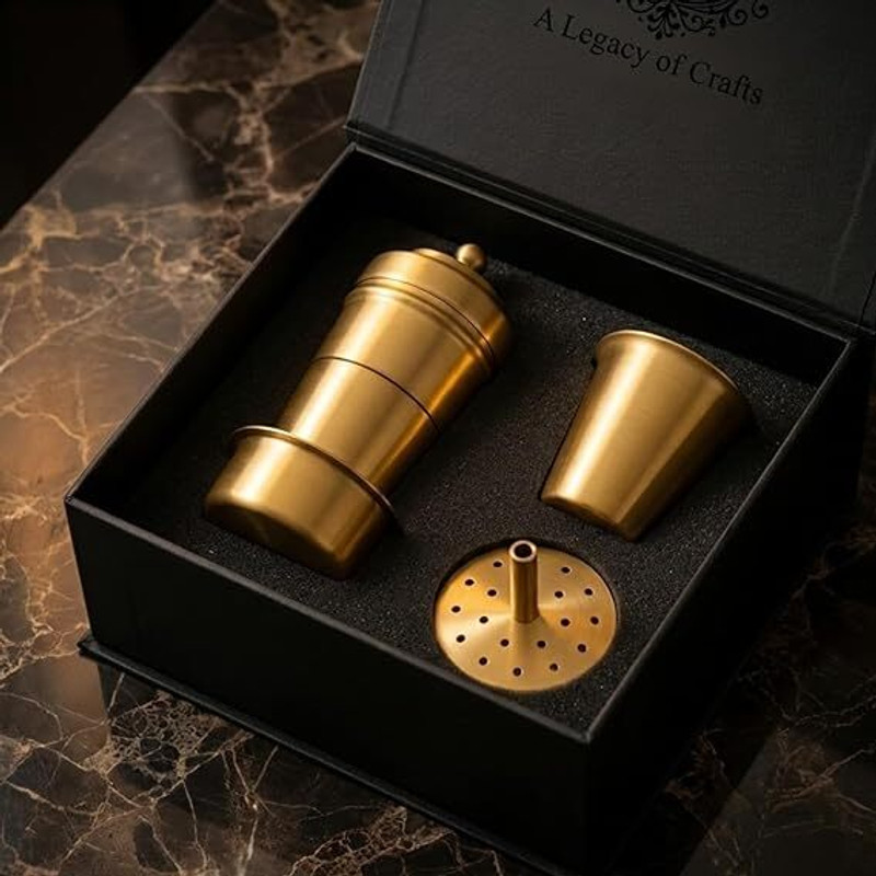METAL BAZAAR Premium Gold Brass South Indian Filter Coffee Maker Set with Tumbler Indian Coffee Filter(250 ml)