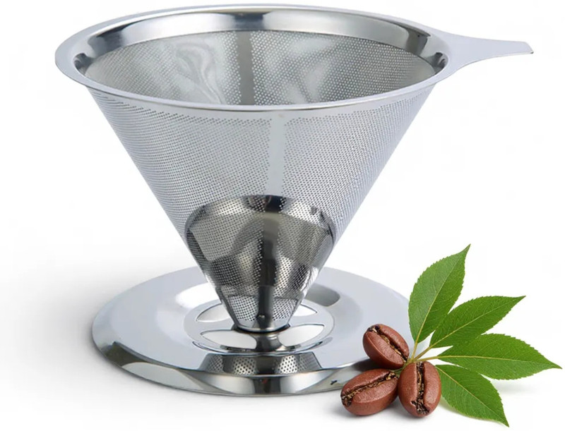 AASHONEE Stainless Steel Reusable Coffee Filter – Paperless Pour Over Drip Cone (1–4 Cup) Indian Coffee Filter(350 ml)